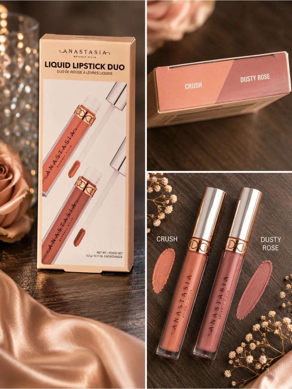 Anastasia Beverly Hills Liquid Lipstick Duo — Crush & Dusty Rose (Pink, Mauve)